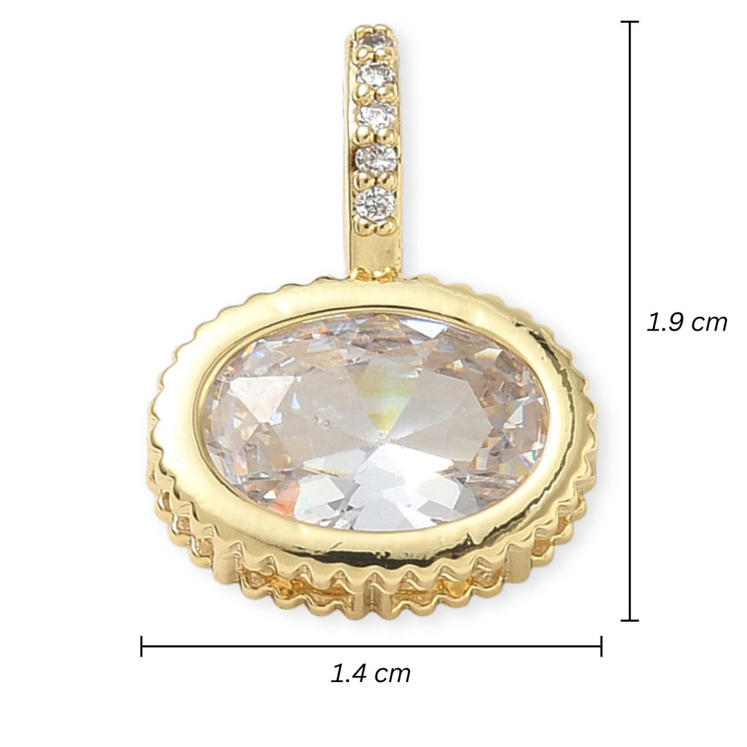 Medidas para Dije ovalado de chapa de oro con zirconia