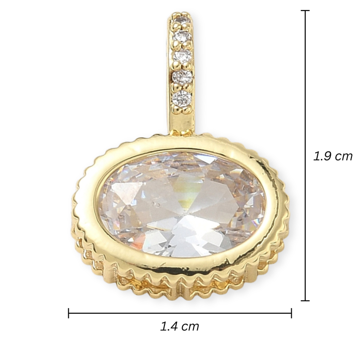 Medidas para Dije ovalado de chapa de oro con zirconia