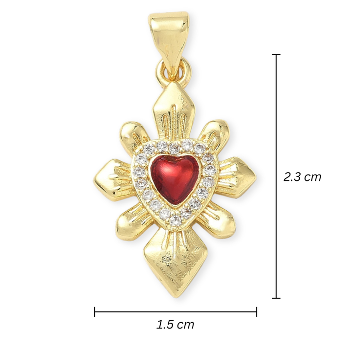 Medidas para Dije de Sagrado Corazón de Jesús de chapa de oro con zirconia y esmalte