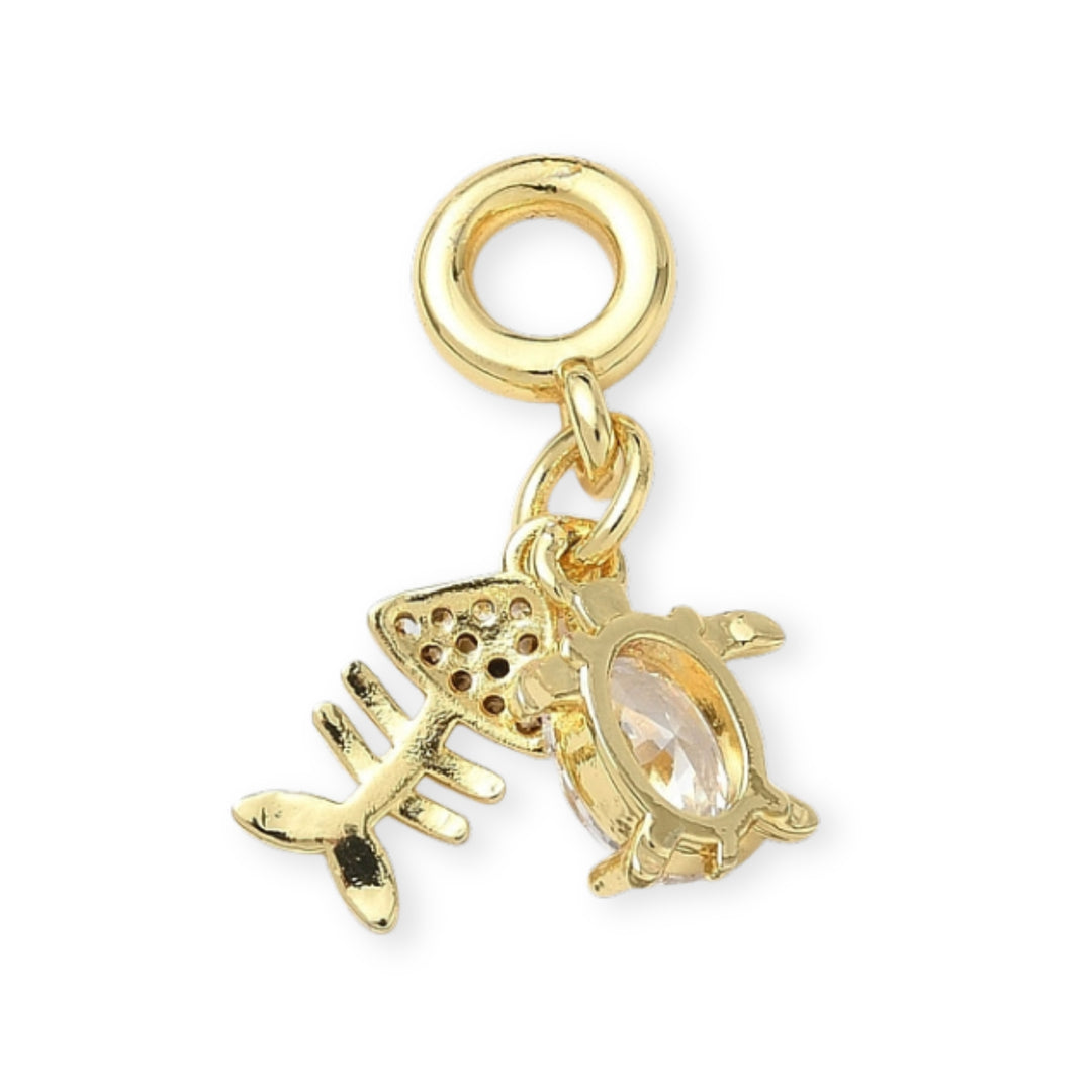 Medidas para Dije multicharm de pez y tortuga de chapa de oro con zirconia