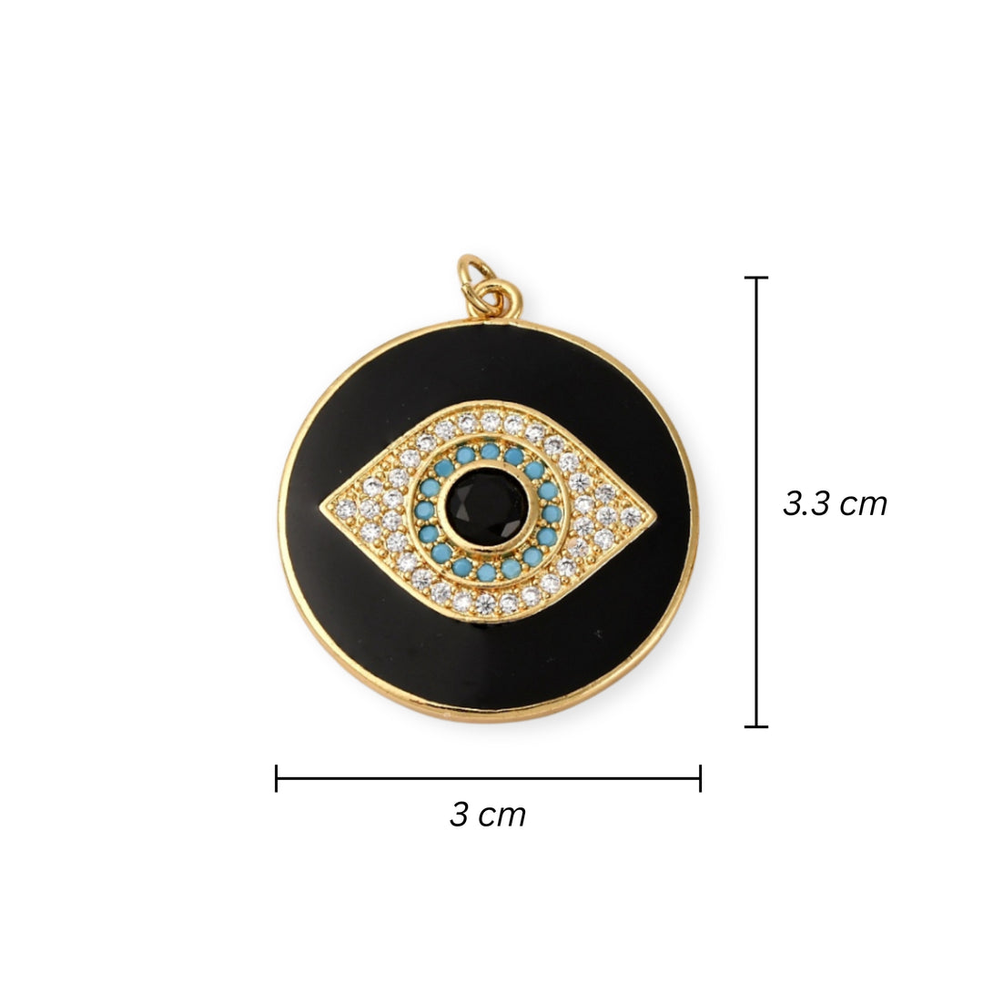 Medidas para Dije circular de ojo turco de chapa de oro con zirconia y esmalte
