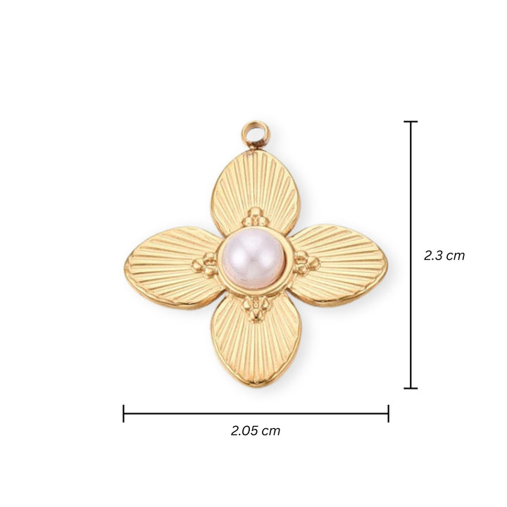 Medidas para dije de flor de acero inoxidable con perla sintética al centro