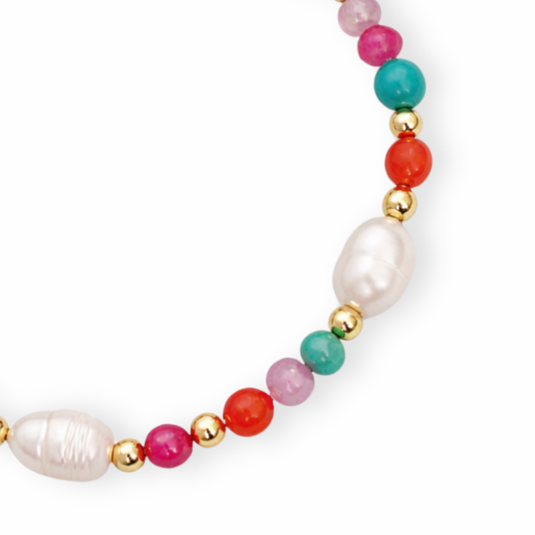 Brazalete tejido con jade, perla de río y separadores de chapa de oro