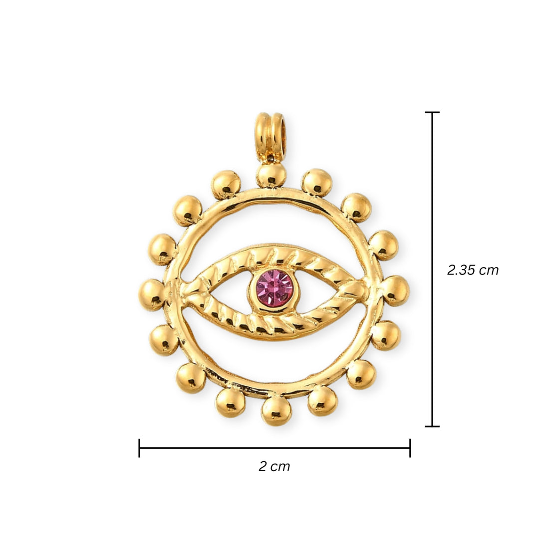 Medidas para Dije de ojo de acero inoxidable con zirconia al centro