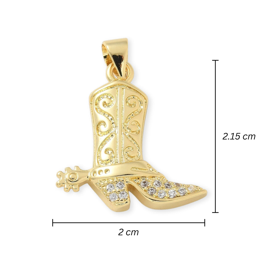 Medidas para Dije dorado en forma de bota con zirconias incrustadas