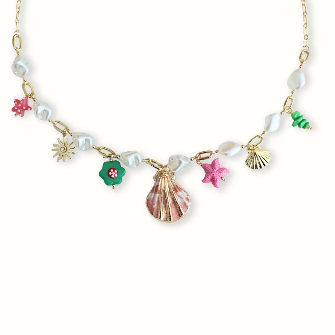 Collar con flores y piedras naturales verdes Thalia