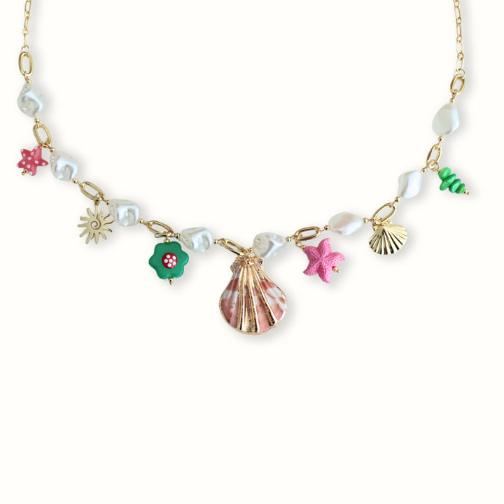 Collar con flores y piedras naturales verdes Thalia