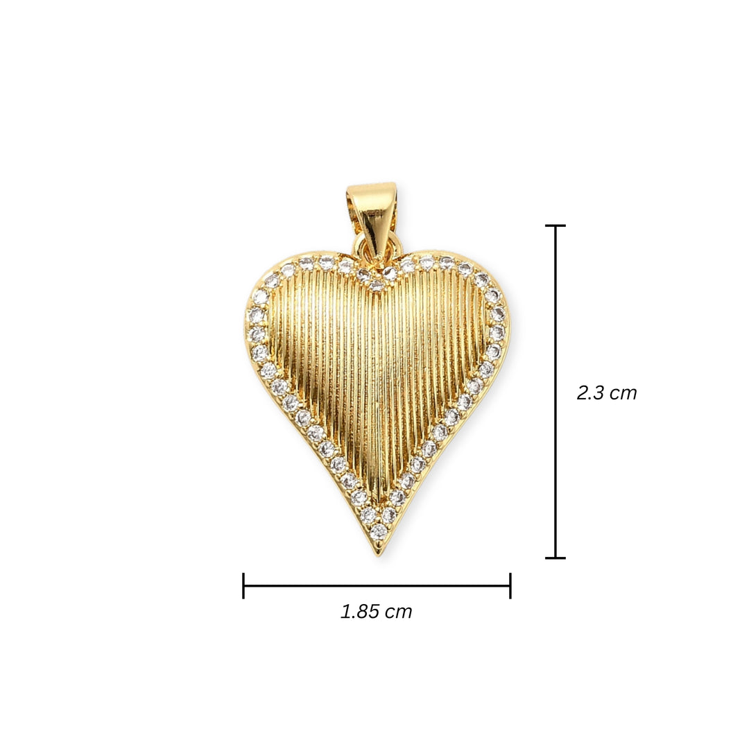 Medidas para Dije de corazón de chapa de oro con borde de zirconia