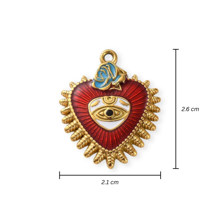 Medidas para dije de corazón con ojo de acero inoxidable con esmalte