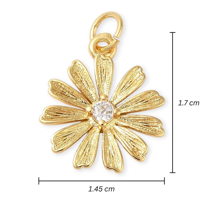 Medidas para Dije de flor con zirconia de chapa de oro para joyería