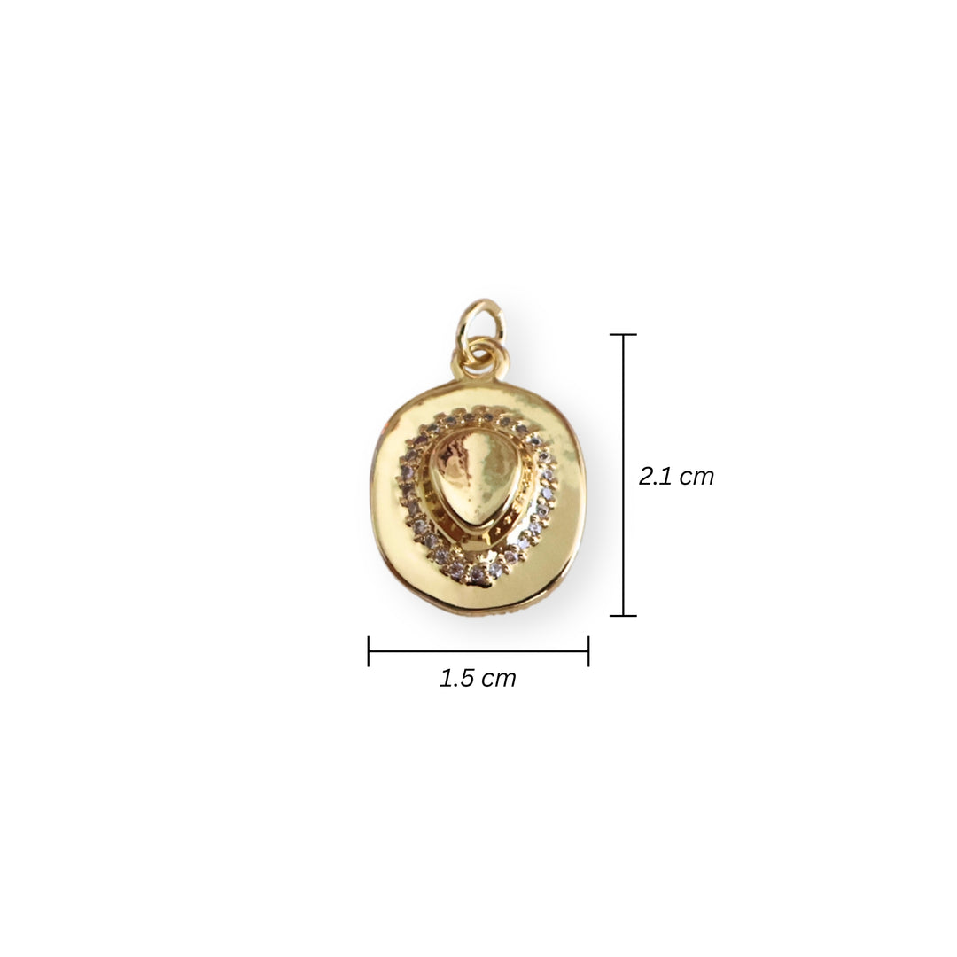 Medidas para dije en forma de sombrero de chapa de oro con zirconia