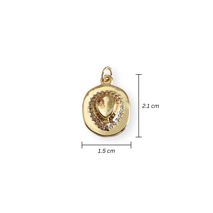 Medidas para dije en forma de sombrero de chapa de oro con zirconia