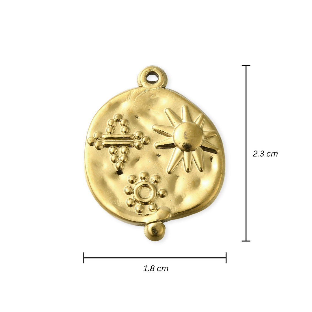 Medidas para Dije de sol circular de acero inoxidable