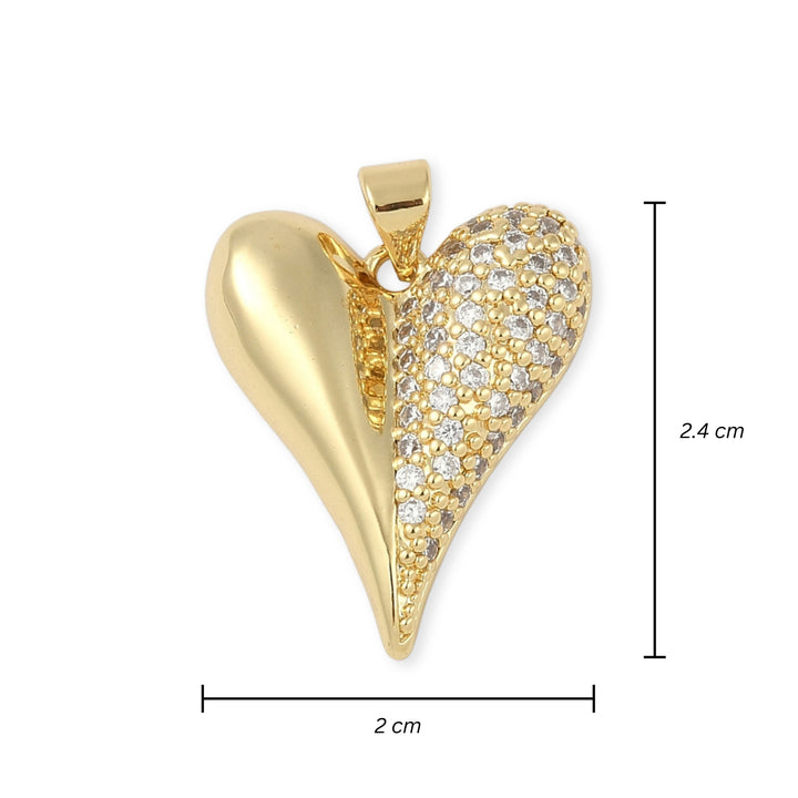 Medida para Dije de corazón de chapa de oro con zirconia