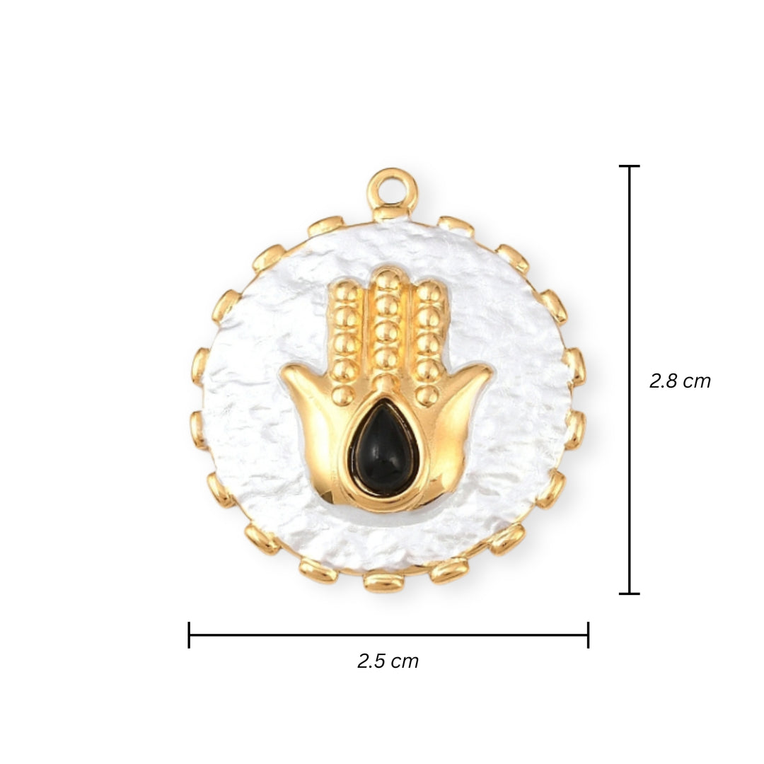 Medidas para dije circular de mano de fátima de acero inoxidable con esmalte