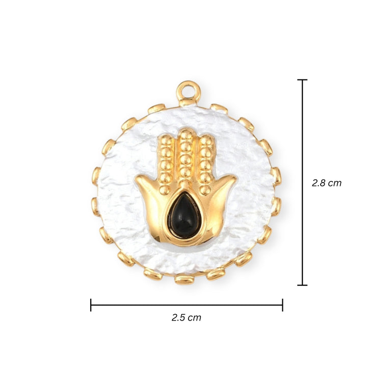 Medidas para dije circular de mano de fátima de acero inoxidable con esmalte