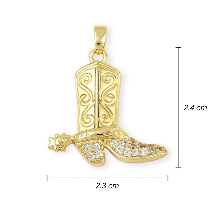 Medidas para Dije dorado en forma de bota con zirconias incrustadas