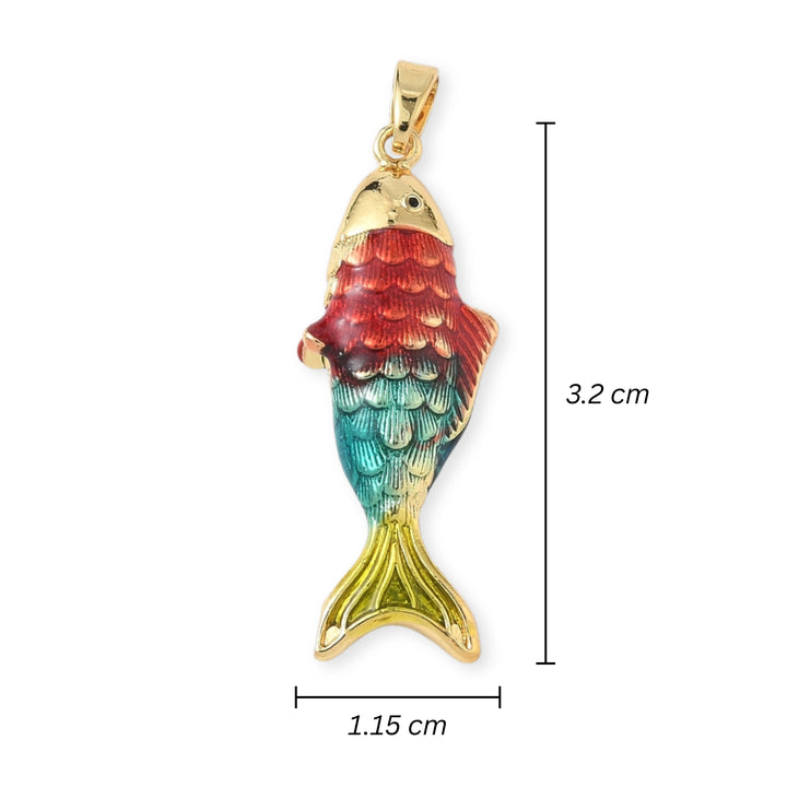 Medidas para Dije de pez esmaltado en rojo y azul con acabado dorado