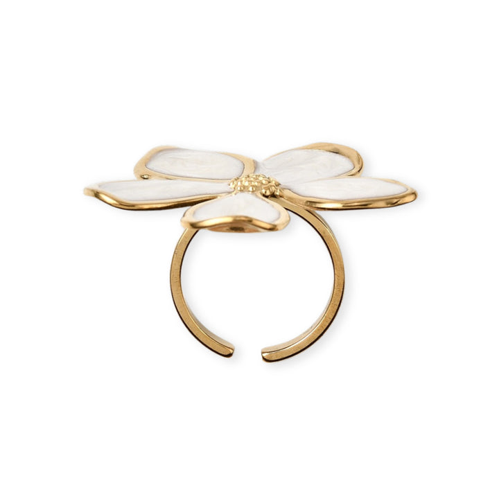 Detalles de Anillo de acero inoxidable con flor esmaltada grande