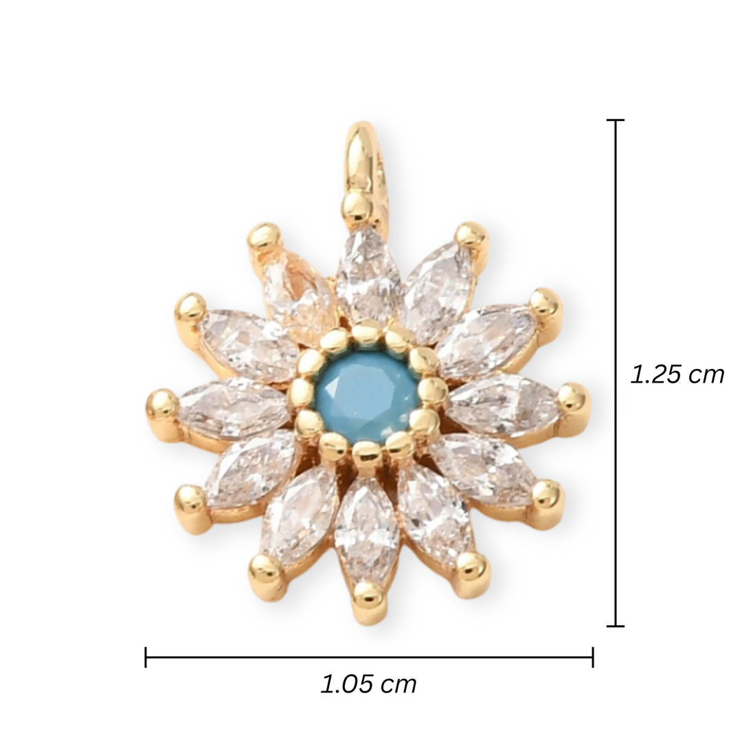 Medidas para Dije de flor de chapa de oro con zirconia