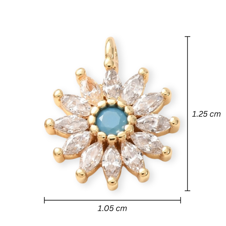 Medidas para Dije de flor de chapa de oro con zirconia
