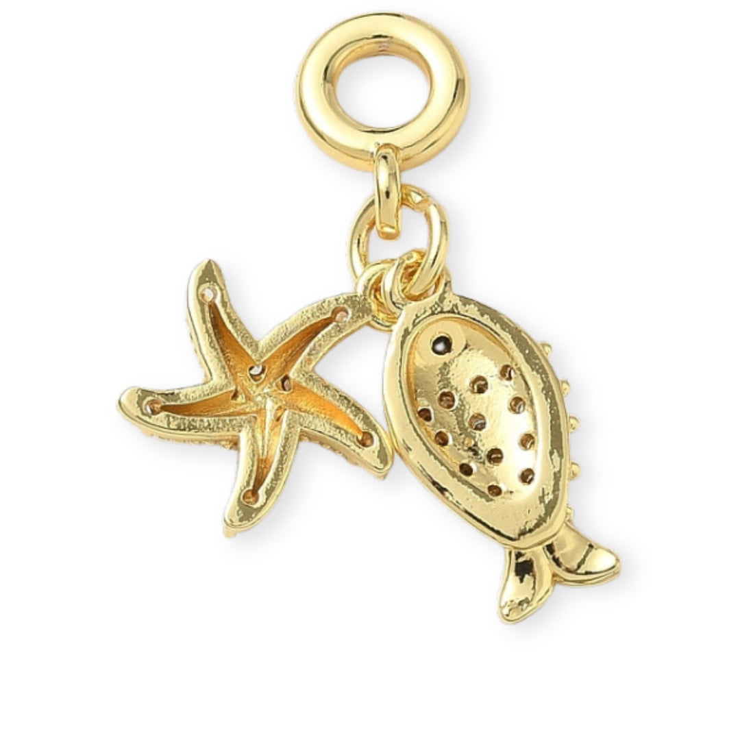 Medidas para Dije multicharm de pez y estrella de mar de chapa de oro con zirconia