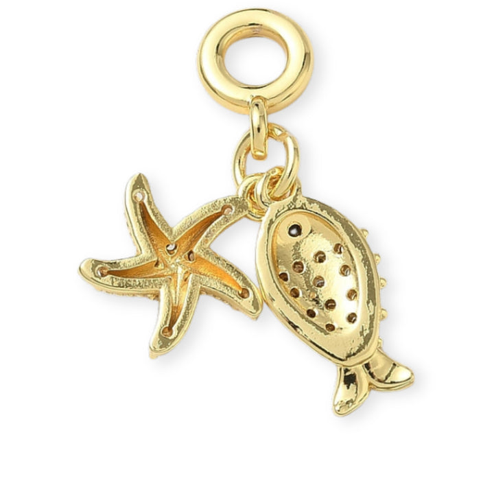 Medidas para Dije multicharm de pez y estrella de mar de chapa de oro con zirconia