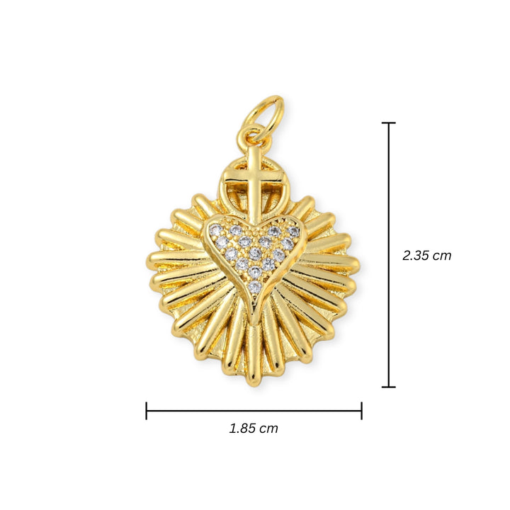 Medidas para Dije de corazón con cruz de chapa de oro con zirconia