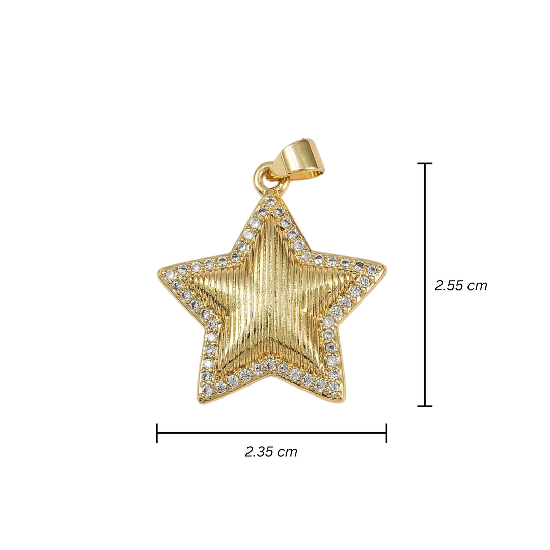 Medidas para Dije de estrella de chapa de oro con borde de zirconia