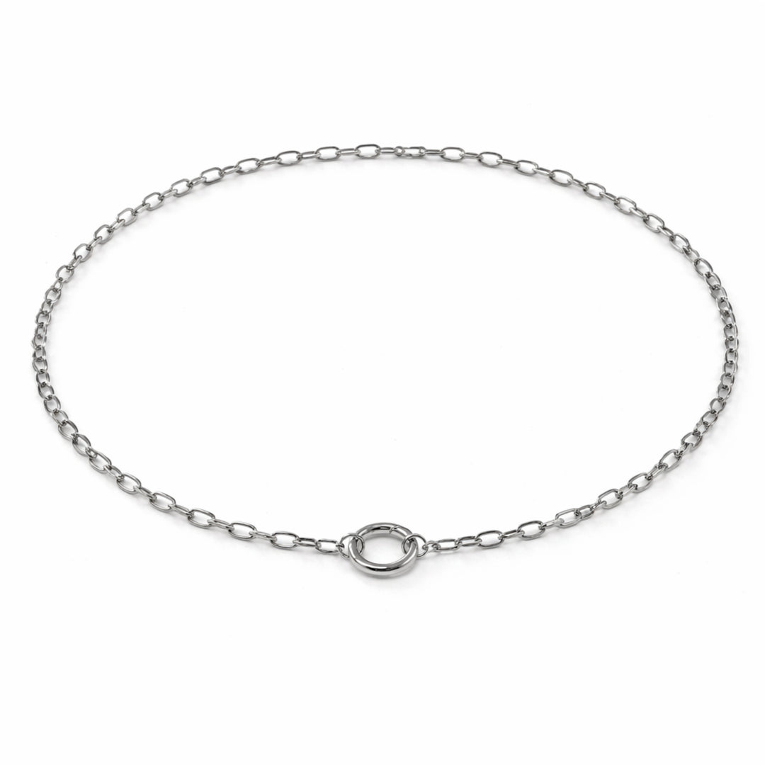 Detalles de Cadena plateada de acero inoxidable con broche circular de chapa de oro