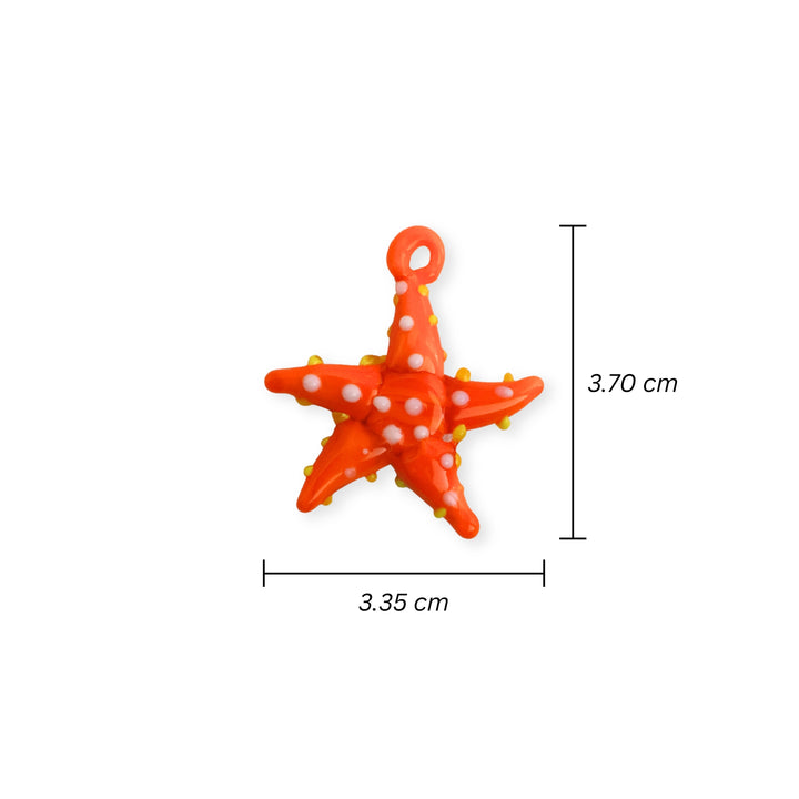 Medidas para dije de murano naranja en forma de estrella de mar con puntos blancos y amarillos
