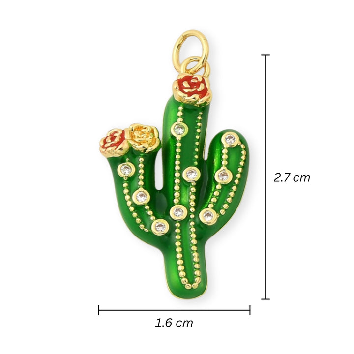 Medidas para Dije en forma de cactus verde con zirconia de chapa de oro esmaltado