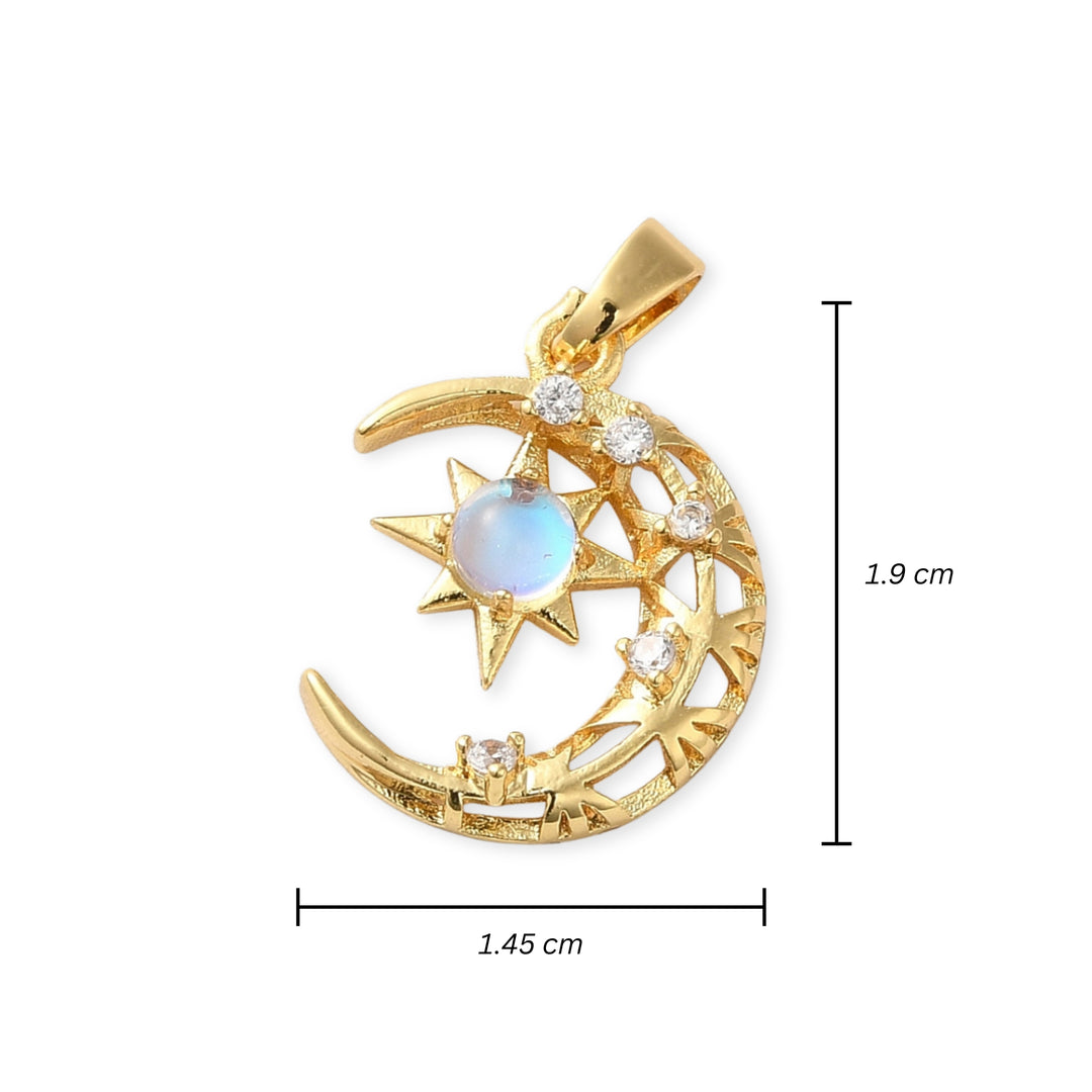 Medidas para Dije de luna y sol de chapa de oro con zirconia y esmalte