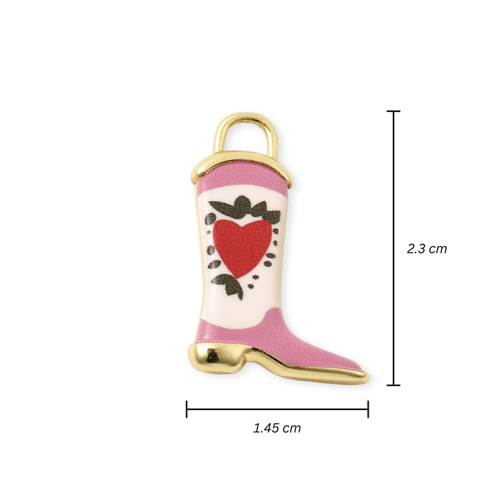 Medidas para Dije de bota de chapa de oro cubierta con esmalte