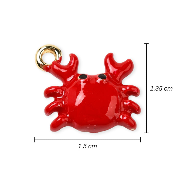 Medidas para Dije de cangrejo en chapa de oro con esmalte rojo sobre fondo blanco