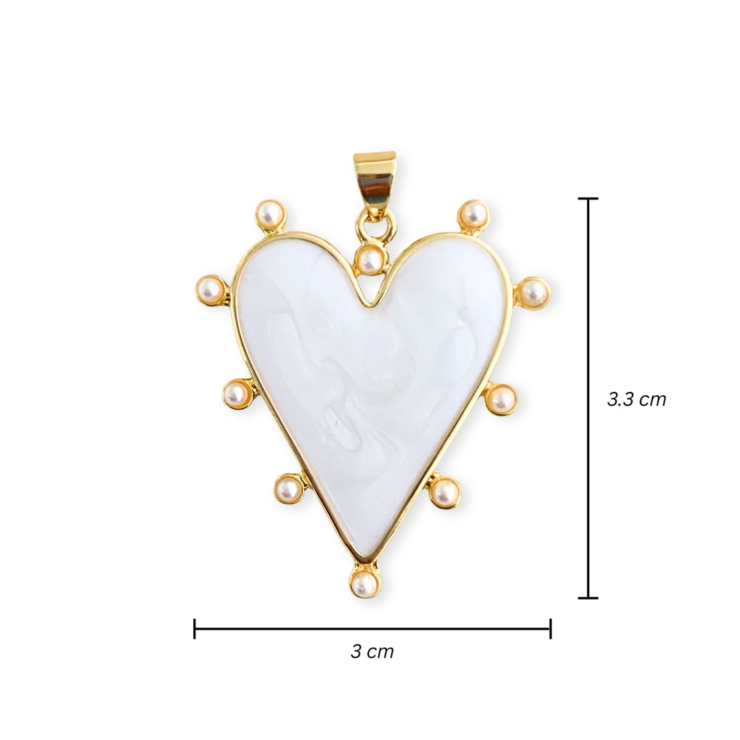Medidas para Dije de corazón blanco de chapa de oro con esmalte