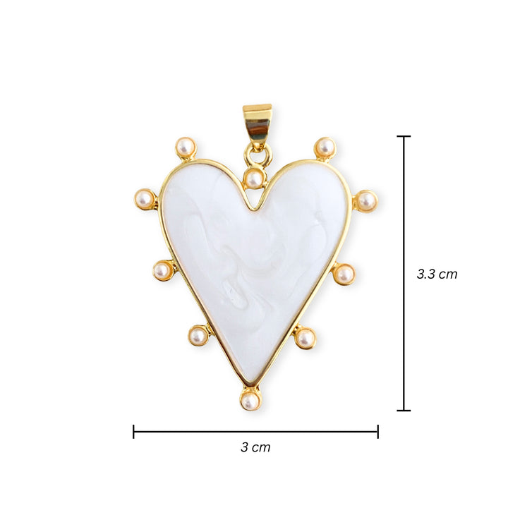 Medidas para Dije de corazón blanco de chapa de oro con esmalte