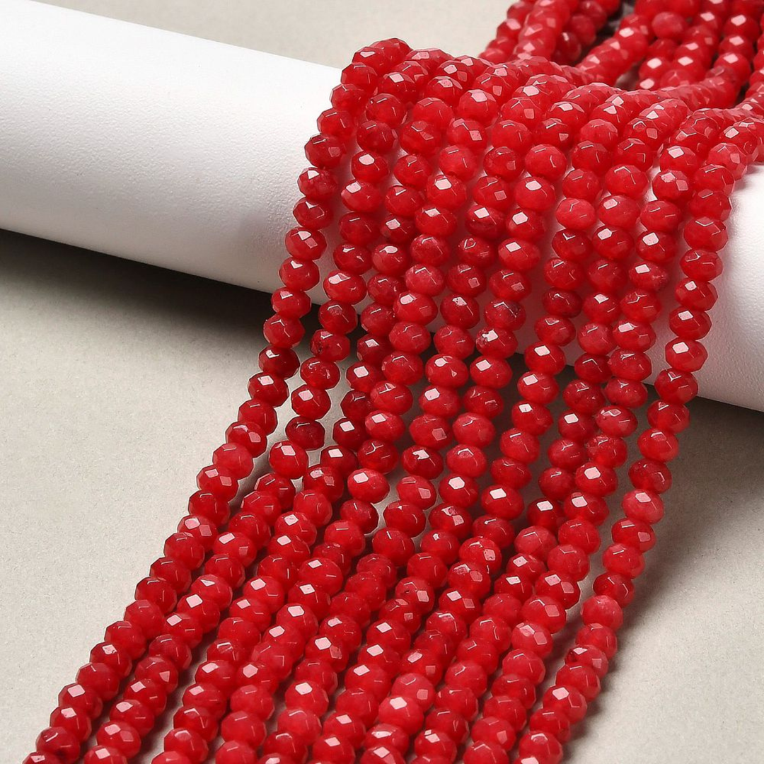 Tira de jade rondel facetado de 4 mm para joyería