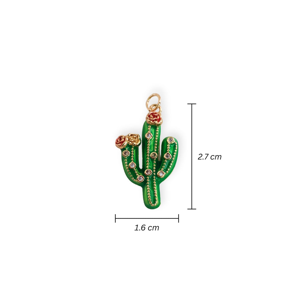 Medida para Dije en forma de cactus verde con zirconia de chapa de oro esmaltado