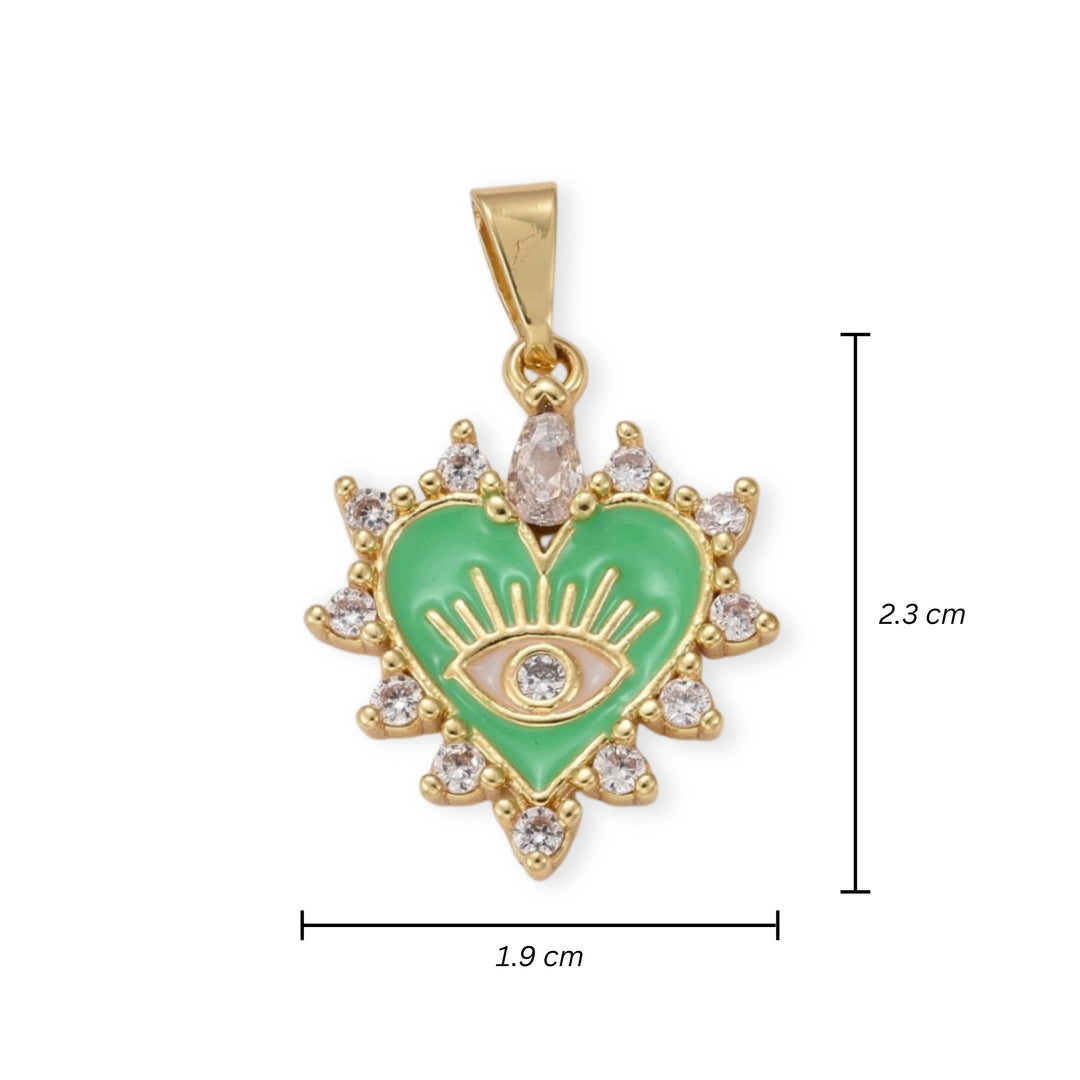 Medidas para Dije de corazón con ojo de chapa de oro con zirconia y esmalte