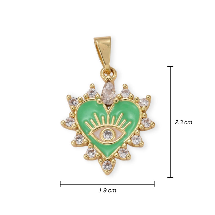 Medidas para Dije de corazón con ojo de chapa de oro con zirconia y esmalte