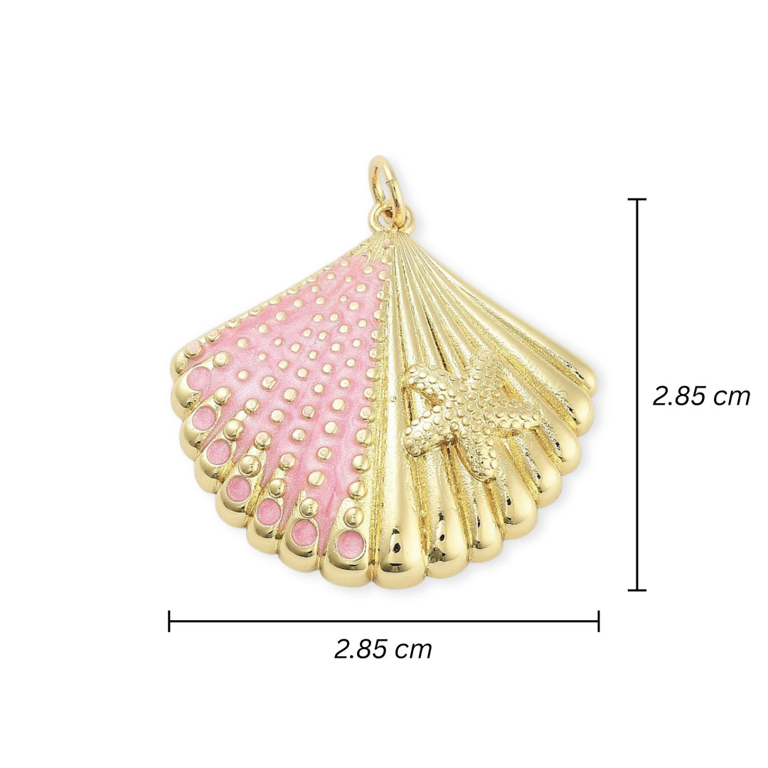 Medidas para Dije de concha de chapa de oro con esmaltado rosa