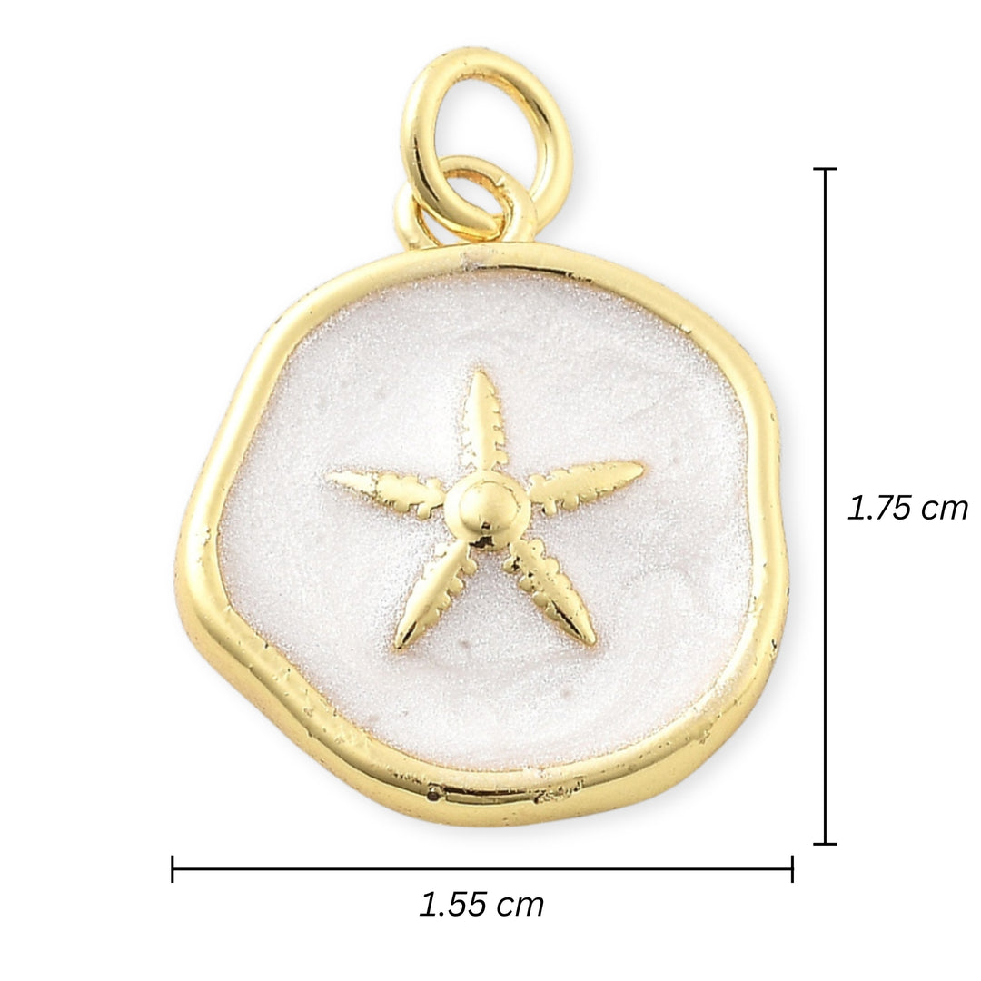 Medidas para Dije circular blanco con estrella de mar dorada al centro