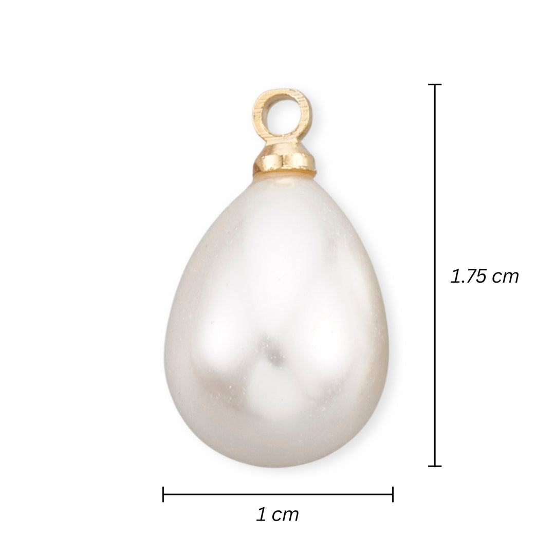 Medidas para Dije en forma de gota de perla sintética con engarce dorado