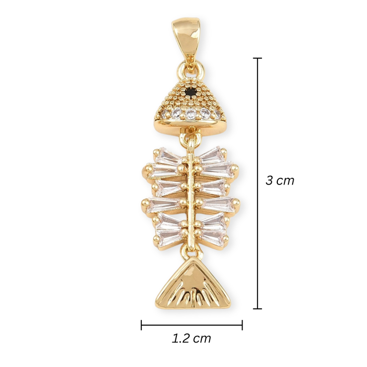 Medidas para Dije de pez de chapa de oro con zirconia de 3 cm
