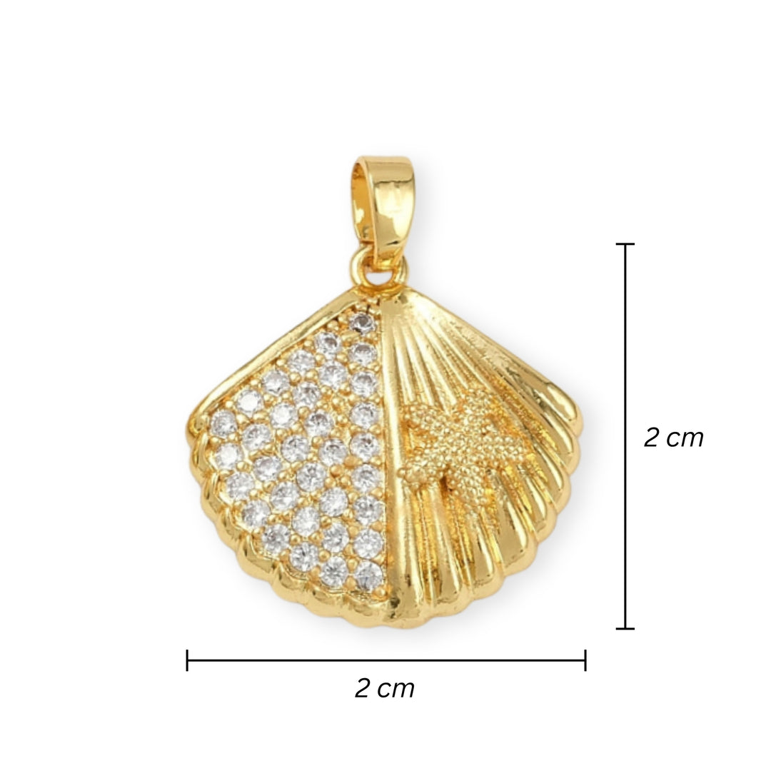 Medidas para Dije de concha de chapa de oro con zirconia