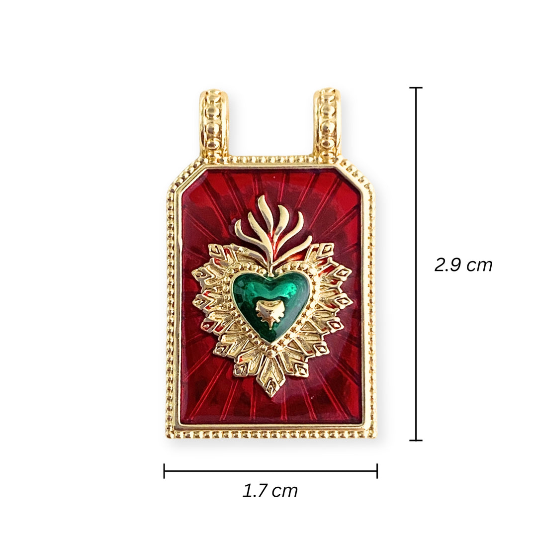 Medidas para Dije rectangular de Sagrado Corazón de Jesús de chapa de oro con esmalte