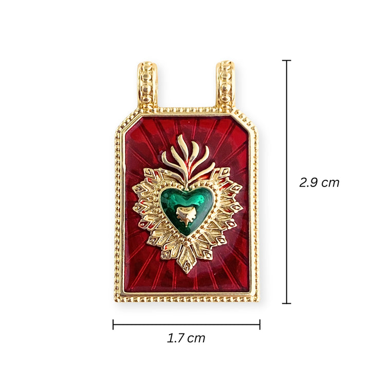 Medidas para Dije rectangular de Sagrado Corazón de Jesús de chapa de oro con esmalte