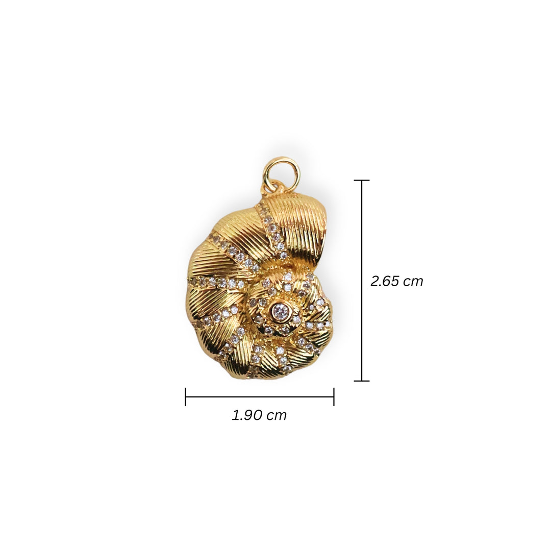 Medidas para dije en forma de caracol de chapa de oro con zirconias decorativas alrededor