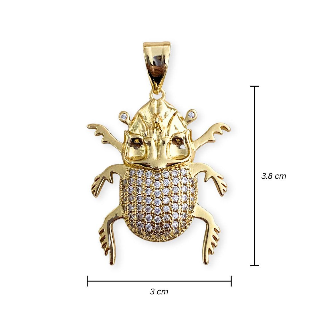 Medida para Dije de escarabajo de chapa de oro con zirconia